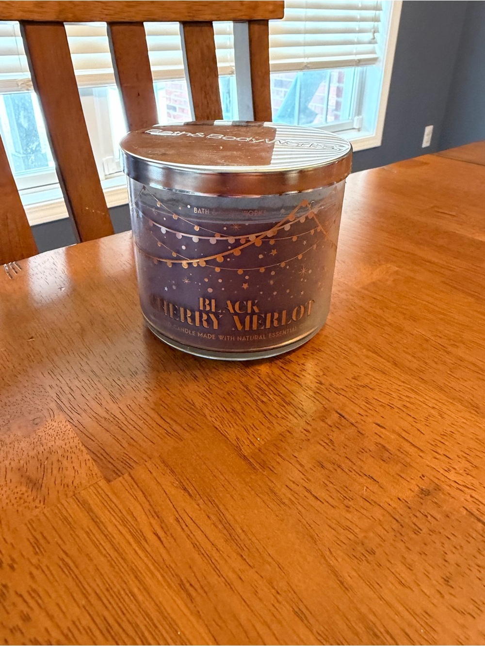 BBW Bath & Body Works Black Cherry Merlot clear Glass with design 3 wick 14.5 oz
